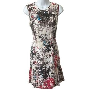 Shoshanna Silk Dress Sheath Women's 2 Lined Pleat Detail Floral Abstract Print